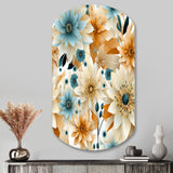 Blue And Beige Geometric Floral Fusion Elegance - Asymmetric Metal Wall Art