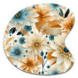 Blue And Beige Geometric Floral Fusion Elegance - Asymmetric Metal Wall Art