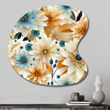 Blue And Beige Geometric Floral Fusion Elegance - Asymmetric Metal Wall Art