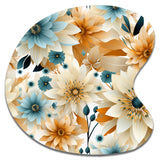 Blue And Beige Geometric Floral Fusion Elegance - Asymmetric Metal Wall Art