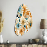 Blue And Beige Geometric Floral Fusion Elegance - Asymmetric Metal Wall Art