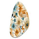 Blue And Beige Geometric Floral Fusion Elegance - Asymmetric Metal Wall Art