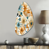 Blue And Beige Geometric Floral Fusion Elegance - Asymmetric Metal Wall Art