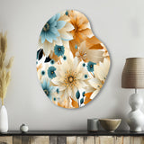 Blue And Beige Geometric Floral Fusion Elegance - Asymmetric Metal Wall Art