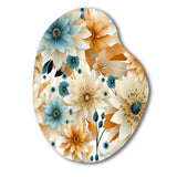 Blue And Beige Geometric Floral Fusion Elegance - Asymmetric Metal Wall Art