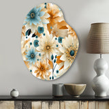 Blue And Beige Geometric Floral Fusion Elegance - Asymmetric Metal Wall Art