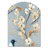 Minimalist Blue And White Bird Paradise - Asymmetric Metal Wall Art