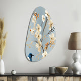 Minimalist Blue And White Bird Paradise - Asymmetric Metal Wall Art