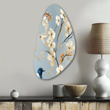 Minimalist Blue And White Bird Paradise - Asymmetric Metal Wall Art