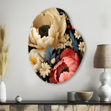 Red And Beige  Elegant Poppy Blossum Field - Asymmetric Metal Wall Art