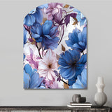 Mystical Aura Blue And Purple Floral Pattern - Asymmetric Metal Wall Art