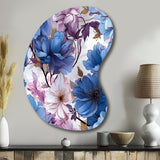 Mystical Aura Blue And Purple Floral Pattern - Asymmetric Metal Wall Art