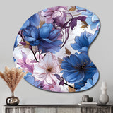 Mystical Aura Blue And Purple Floral Pattern - Asymmetric Metal Wall Art