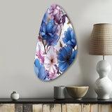 Mystical Aura Blue And Purple Floral Pattern - Asymmetric Metal Wall Art