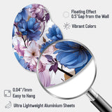 Mystical Aura Blue And Purple Floral Pattern - Asymmetric Metal Wall Art