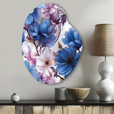 Mystical Aura Blue And Purple Floral Pattern - Asymmetric Metal Wall Art