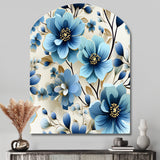 Blue Coastal Elegance Floral Pattern - Asymmetric Metal Wall Art