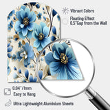 Blue Coastal Elegance Floral Pattern - Asymmetric Metal Wall Art