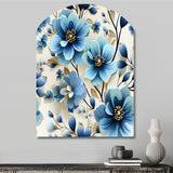 Blue Coastal Elegance Floral Pattern - Asymmetric Metal Wall Art