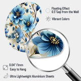 Blue Coastal Elegance Floral Pattern - Asymmetric Metal Wall Art