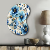 Blue Coastal Elegance Floral Pattern - Asymmetric Metal Wall Art