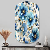 Blue Coastal Elegance Floral Pattern - Asymmetric Metal Wall Art