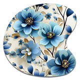 Blue Coastal Elegance Floral Pattern - Asymmetric Metal Wall Art