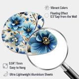 Blue Coastal Elegance Floral Pattern - Asymmetric Metal Wall Art