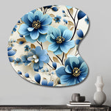 Blue Coastal Elegance Floral Pattern - Asymmetric Metal Wall Art