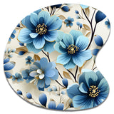 Blue Coastal Elegance Floral Pattern - Asymmetric Metal Wall Art