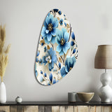 Blue Coastal Elegance Floral Pattern - Asymmetric Metal Wall Art