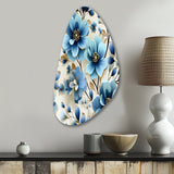 Blue Coastal Elegance Floral Pattern - Asymmetric Metal Wall Art