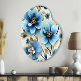 Blue Coastal Elegance Floral Pattern - Asymmetric Metal Wall Art