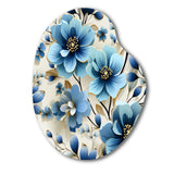 Blue Coastal Elegance Floral Pattern - Asymmetric Metal Wall Art