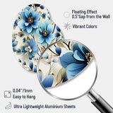 Blue Coastal Elegance Floral Pattern - Asymmetric Metal Wall Art