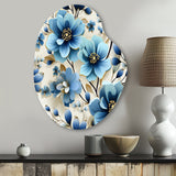 Blue Coastal Elegance Floral Pattern - Asymmetric Metal Wall Art