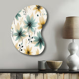 Teal & Beige Elegant Floral Pattern - Asymmetric Metal Wall Art