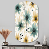 Teal & Beige Elegant Floral Pattern - Asymmetric Metal Wall Art