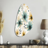 Teal & Beige Elegant Floral Pattern - Asymmetric Metal Wall Art