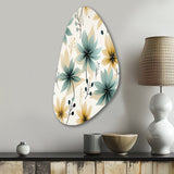 Teal & Beige Elegant Floral Pattern - Asymmetric Metal Wall Art