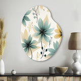 Teal & Beige Elegant Floral Pattern - Asymmetric Metal Wall Art