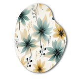 Teal & Beige Elegant Floral Pattern - Asymmetric Metal Wall Art