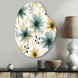 Teal & Beige Elegant Floral Pattern - Asymmetric Metal Wall Art