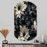 White And Grey Symphony Of Petal Gardens - Asymmetric Metal Wall Art