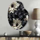 White And Grey Symphony Of Petal Gardens - Asymmetric Metal Wall Art