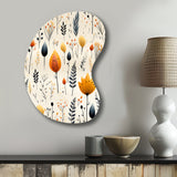 Nordic  Ivory And Beige Floral Charm - Asymmetric Metal Wall Art