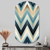 Tiles Blue And White Chevron Dreams - Asymmetric Metal Wall Art