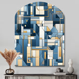 Earthy Cobalt Blue And Beige Mosaic Geometric - Asymmetric Metal Wall Art