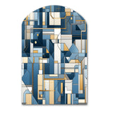 Earthy Cobalt Blue And Beige Mosaic Geometric - Asymmetric Metal Wall Art