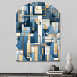 Earthy Cobalt Blue And Beige Mosaic Geometric - Asymmetric Metal Wall Art